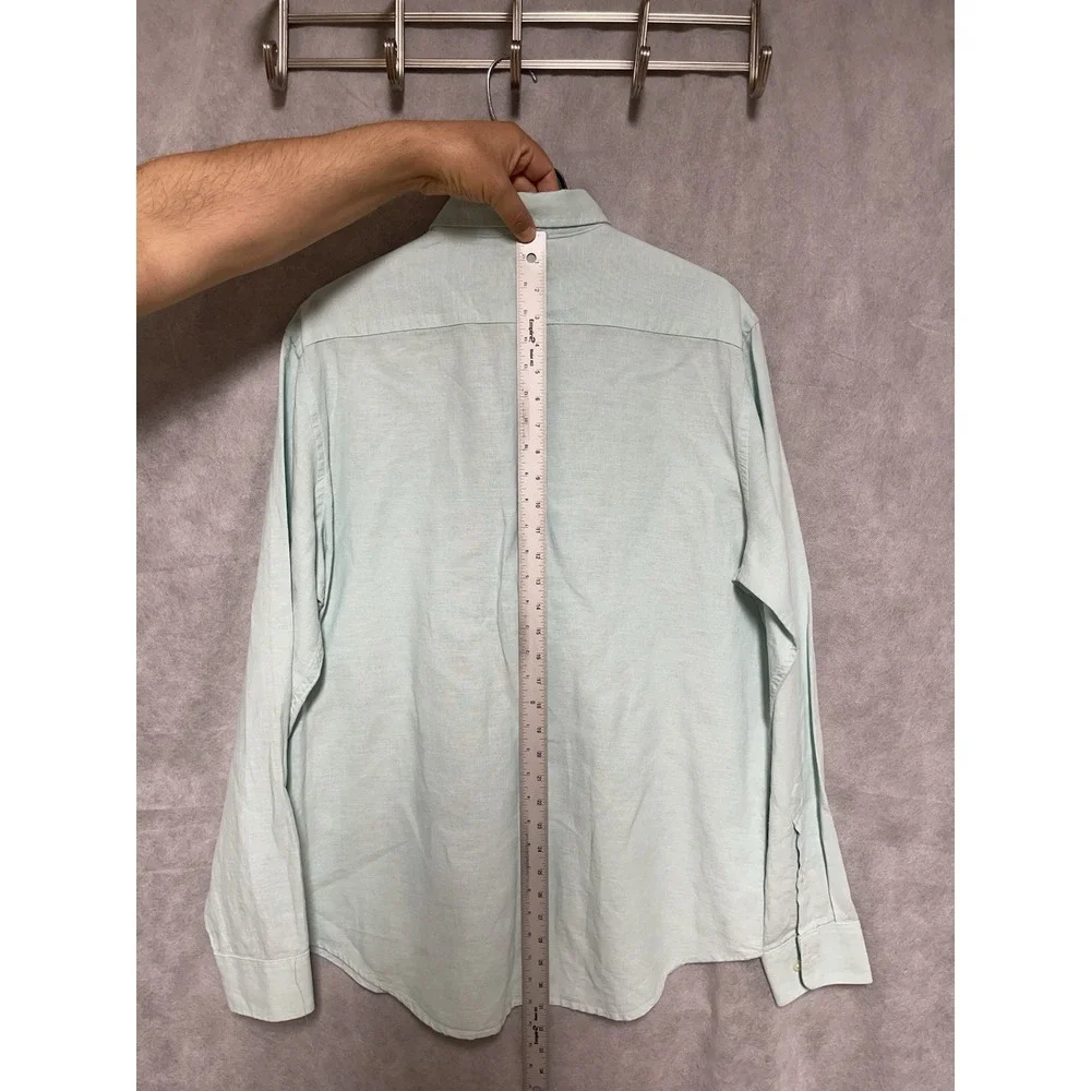 Banana Republic Shirt‎ Men L Green Linen Cotton Button Up Slim Casual Academia